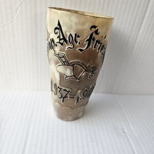 Vintage 80s Soc. Coop. Agr. Friesland Viking-style CowHorn Souvenir Drinking Cup